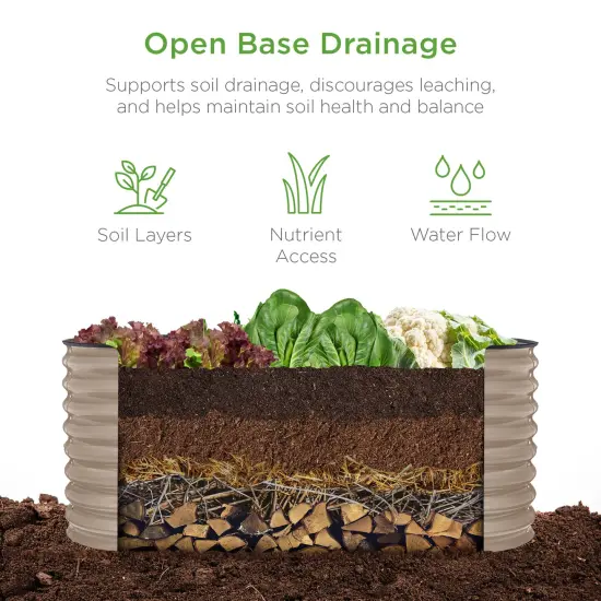 Best Choice Products 4x2x2ft Outdoor Raised Metal Oval Garden Bed, Planter Box for Vegetables, Flowers Taupe {3}