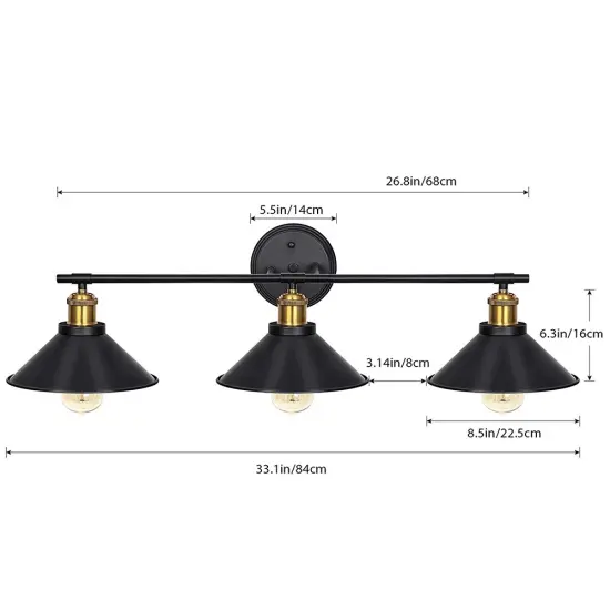3-Light Industrial Black Wall Sconce Rustic Bathroom Vanity Light for Mirrors, Farmhouse, or Office {2}