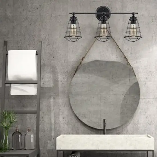 Wall-Mounted Industrial 3-Head Birdcage Lamp Vintage Wrought Iron Sconce for Bathroom, Living Room, or Entryway {6}