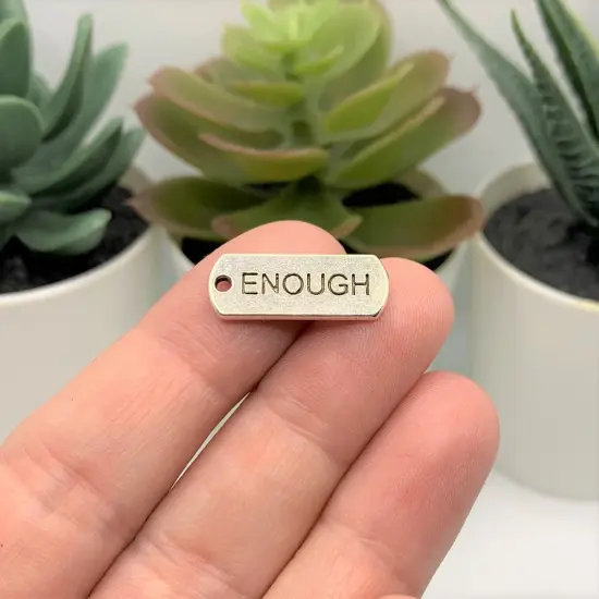 Silver Enough Word Bar Tag Charms, 8x21mm {2}