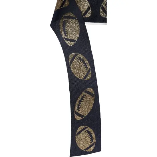 1.5" Glitter Football Ribbon: Black/Gold (100 Feet) {2}