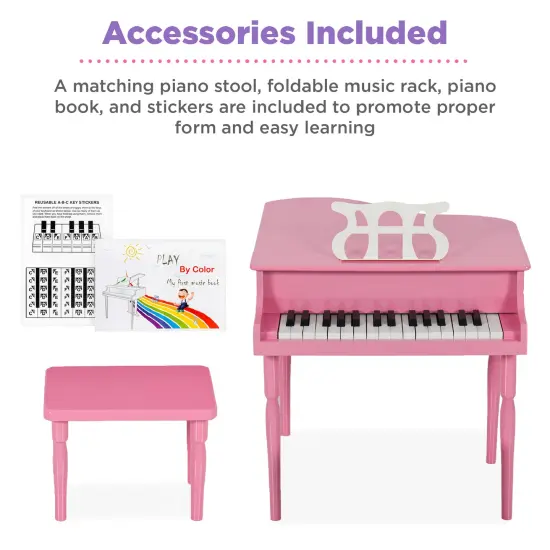 Best Choice Products Kids Classic 30-Key Mini Piano w/ Lid, Bench, Folding Music Rack, Song Book, Stickers Pink {5}