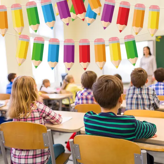 60 Pcs Back to School Pencil Banner Colorful Pencil Hanging Banner {3}