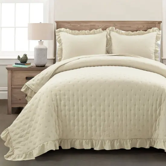 Lightweight Ruffle 3-Piece Reversible Quilt Set with Matching Shams for All Seasons {7}