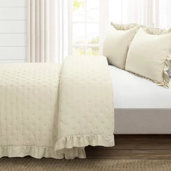 Lightweight Ruffle 3-Piece Reversible Quilt Set with Matching Shams for All Seasons {4}
