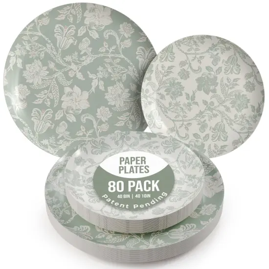 Earthtrends Heavy Duty Paper Plates for parties &ndash; Includes 8-Inch Paper Dessert Plates and 10-Inch Paper Dinner Plates &ndash; Disposable Floral Paper Plates for Parties, Weddings, Events, BBQs, Birthdays, Catering, Holidays &ndash; Elegant Tableware Set Monarch {8}