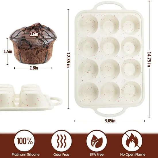 Silicone Muffin Pans for Baking, Metal Reinforced Frame 12 Cups Regular Size Silicone Cupcake Pan Nonstick Muffin Tin for Baking Muffin, Cupcake, Frittatas,BPA Free, Dishwasher Safe {3}