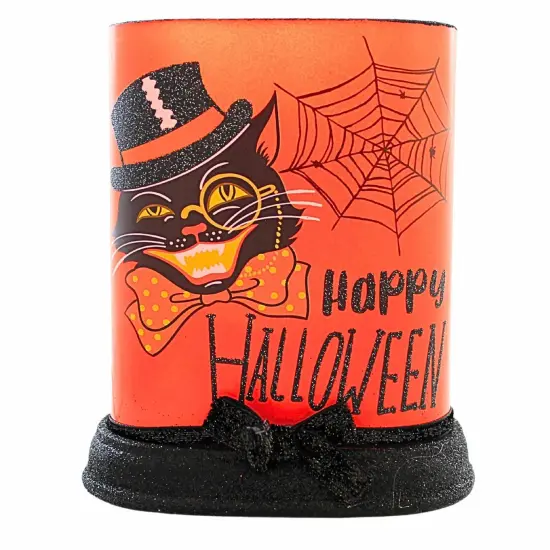 Stony Creek 6.0 Inch Vintage Halloween Oval Vase W/Base Halloween Lighted Glass Accent , Halloween Decor Halloween Electric Vintage-Looking CAT {3}
