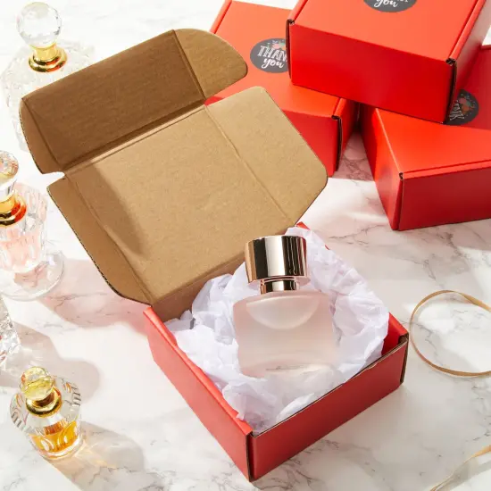 Stockroom Plus 25 Pack Cardboard Mailers with Thank You Stickers, 4x4x2 Shipping Boxes, Red {2}