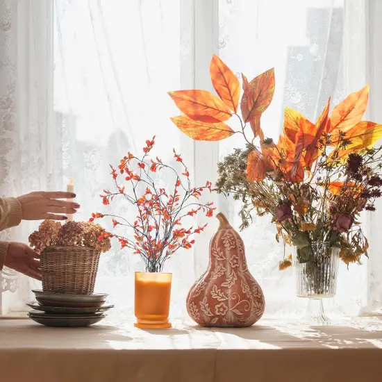 6 Pcs Fall Red Artificial Leaves Branches {5}