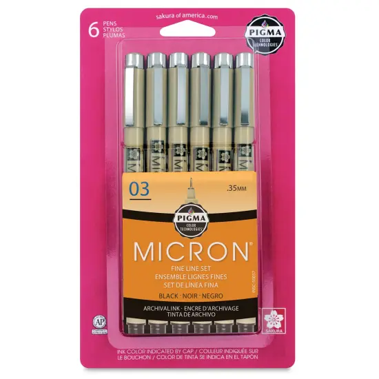 Sakura Pigma Micron Pens - Set of 6, Black, 03 {2}