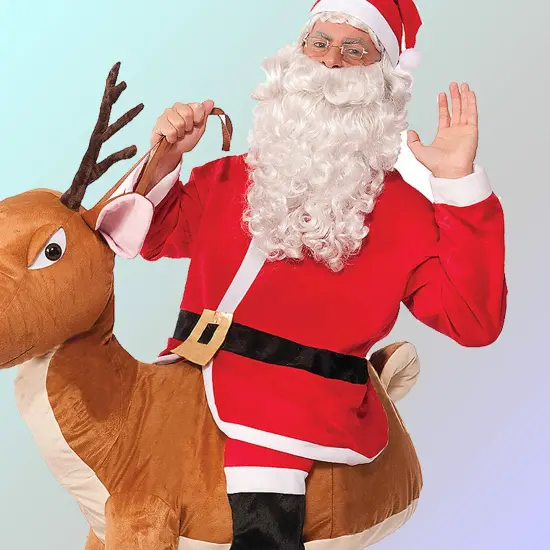 Santa Ride-A-Reindeer Adult Costume with Hat Jacket and Plush Reindeer Legs {2}