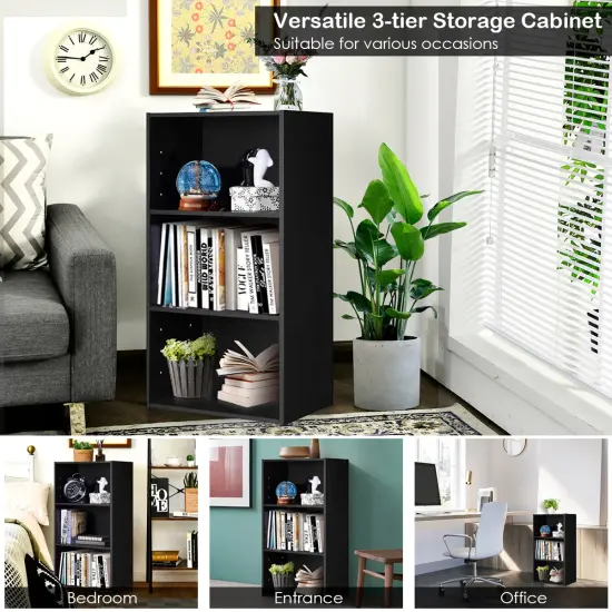 Costway 3 Open Shelf Bookcase Modern Multi-functional Storage Display Cabinet Black {6}