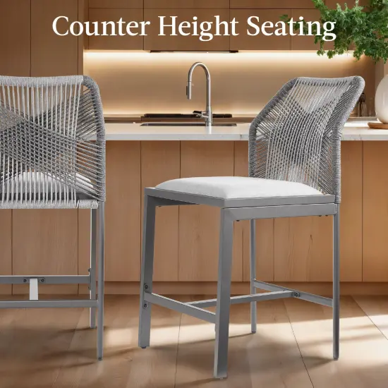 Best Choice Products Set of 2 Indoor Outdoor Counter Height Barstools w/ All-Weather Rope & Aluminum Charcoal/Graphite {5}