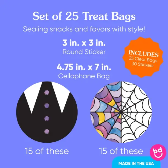 Big Dot of Happiness Goth Girl & Spider Web Stained Glass Window Stickers and Clear Cookie Bags, Cellophane Bags 4.25x7 Inches, Party Favor Gift 25 Ct {5}