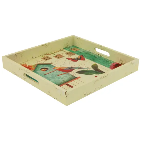 Northlight Set of 3 Yellow and White Birdhouse in Garden Square Serving Trays 16" {7}