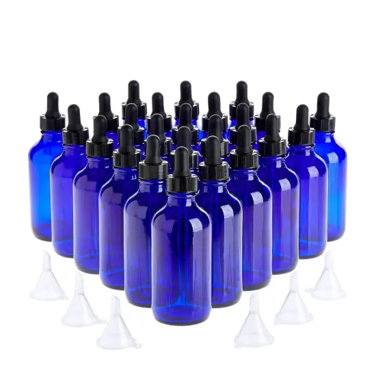 30pcs Set, 24 Count 4oz 120ml Blue Glass Dropper Bottles and 6 Funnels for Essential Oils and Perfumes {1}