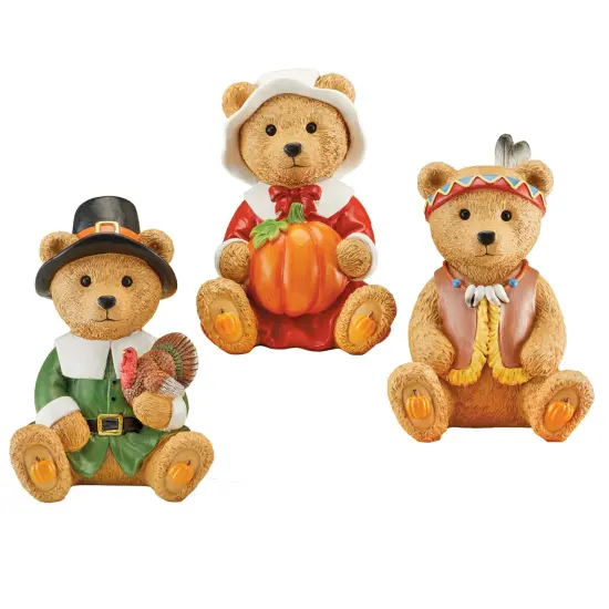 Collections Etc Hand-Painted Thanksgiving Bear Sitters - Set of 3 {2}