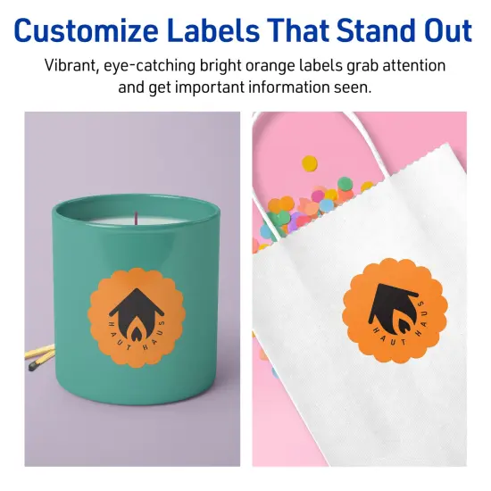 Avery Bright Orange Paper Labels, 2.5" Diameter Round Scalloped {3}