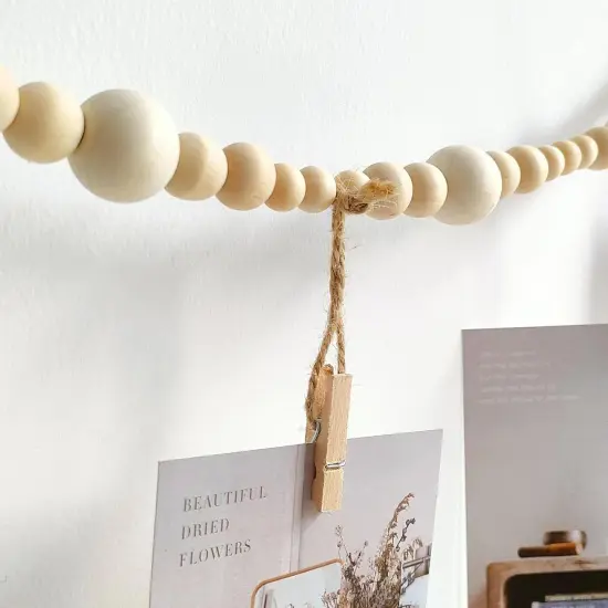 2PCS Hanging Photo Display Wall Decor, Boho Wooden Bead Garland Photo {4}