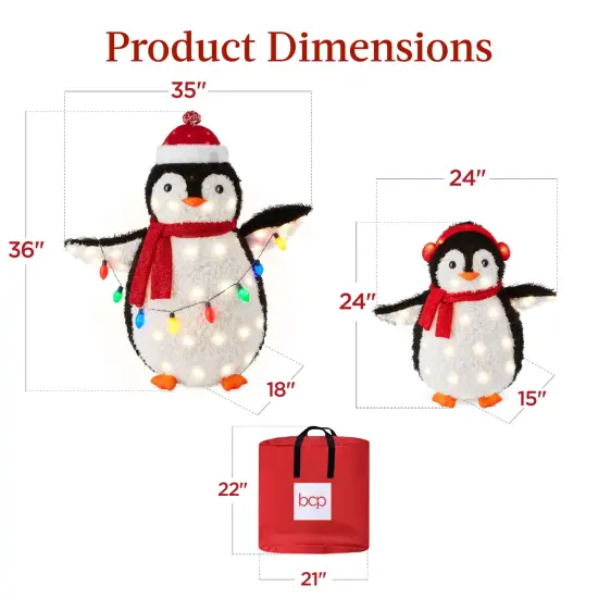 Best Choice Products 2-Piece Lighted 3ft Pop-Up Penguin Family Outdoor Christmas Decoration w/ 150 LED Lights Red {2}