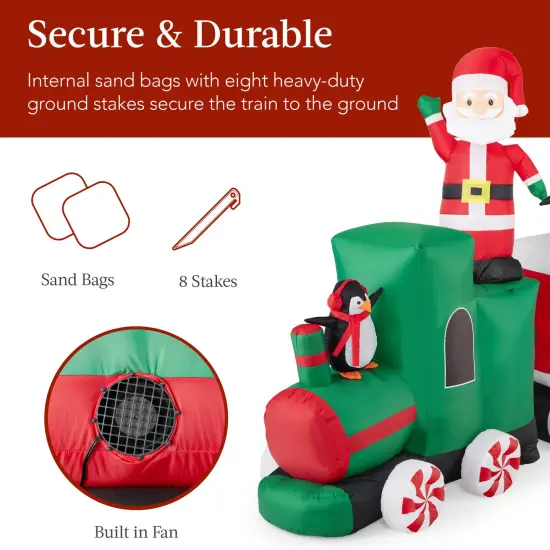 Best Choice Products 8.5 x 5ft Pre-Lit Inflatable Christmas Train & Animated Santa Claus w/ 10 LED Lights, Ground Stakes Multicolor {7}