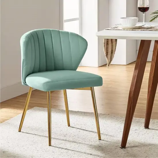 Velvet Upholstered Wingback Armless Side Chair with Gold Metal Legs for Living Room or Dining Sage Green {4}