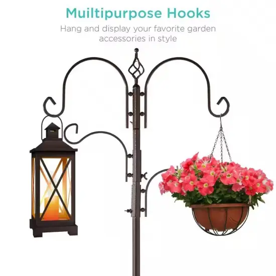 89" Metal Bird Feeder Station with Hanging Hooks and Water Bowl Seed Tray 4 Feeder Options Bronze {3}