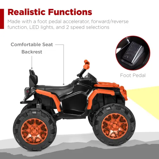 Best Choice Products 12V Kids Ride-On ATV Quad w/ Bluetooth, 3.7mph Max, Treaded Tires, LED Lights, Radio Black/Orange {5}