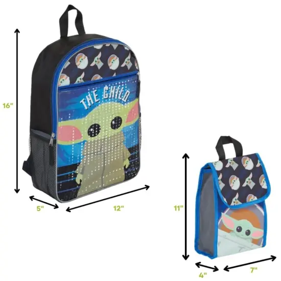 Star Wars The Mandalorian Grogu Baby Yoda 16" Backpack 5-Piece Set {4}