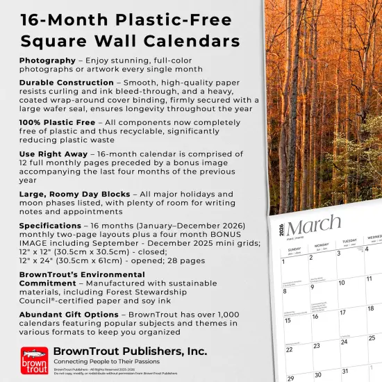 Tennessee Wild & Scenic | 2026 12 x 24 Inch (Hanging) Monthly Square Wall Calendar | Plastic-Free {6}