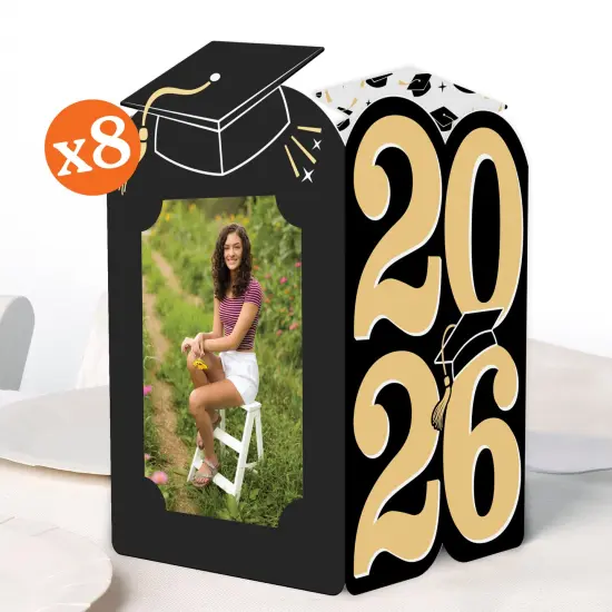 Big Dot of Happiness Black & Gold 2025 Graduation Photo Holder Centerpieces, 4x6 Picture Display Box, Table Decoration Centerpiece for Grad Party Decor, 8 Count {1}