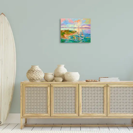 Stupell Industries Vivid Abstract Coast with Boats Canvas By Dorothy Fagan {2}