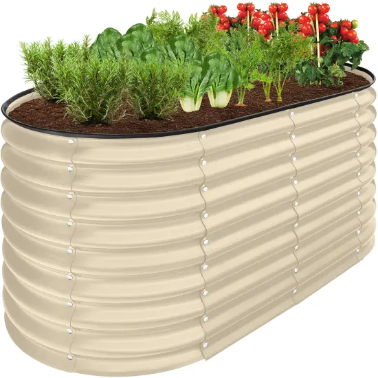 Best Choice Products 4x2x2ft Outdoor Raised Metal Oval Garden Bed, Planter Box for Vegetables, Flowers Beige {1}