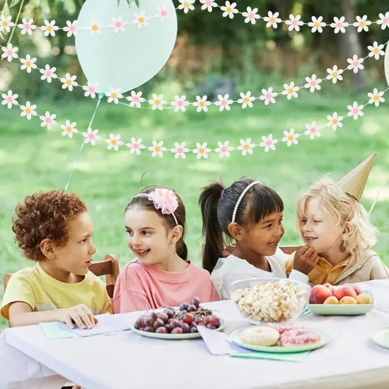 4Pcs Summer Daisy Groovy Boho Garland Felt Artificial White Flower Vines {3}