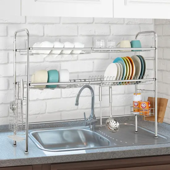 Over Sink Dish Drying Rack 2-Tier Large Capacity Stainless Steel Organizer with Non-Slip Suction Cups & Cutting Board Holder Space-Saving for Small Kitchens, Apartments {5}