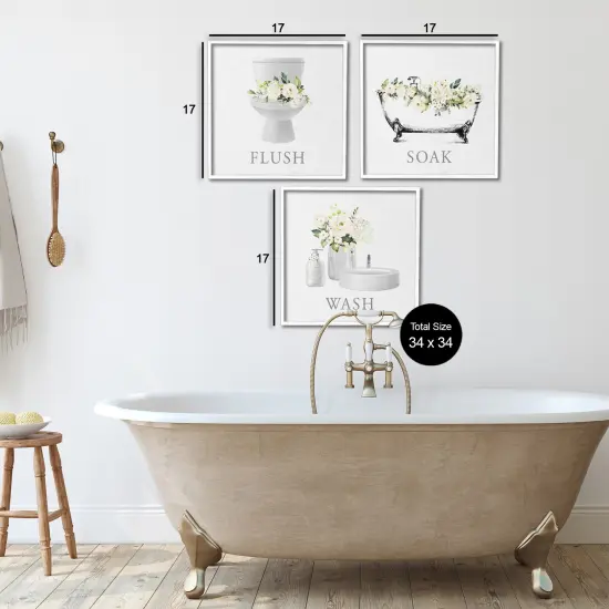 Stupell Industries Flush Soak Wash Bathroom Rules 3pc Framed Giclee Set By Lettered and Lined {3}