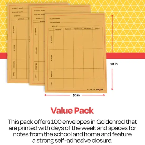 School Smart Take Home Envelope, 10 x 13 Inches, Goldenrod, Pack of 100 {6}