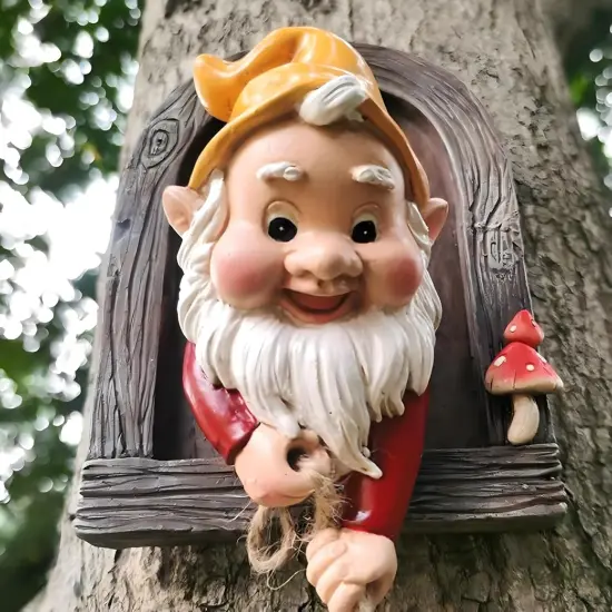 Climbing Gnomes Tree Faces Decor, Adorable Gnome Tree Hugger Fairy Garden Statue {2}