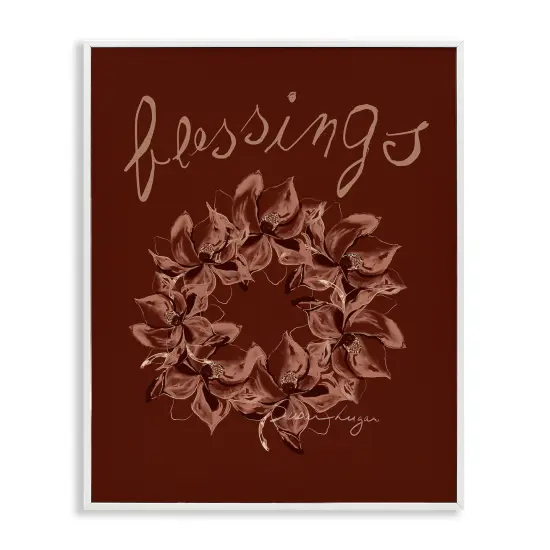 Blessings Brown Autumn Wreath Framed Giclee Art White {1}