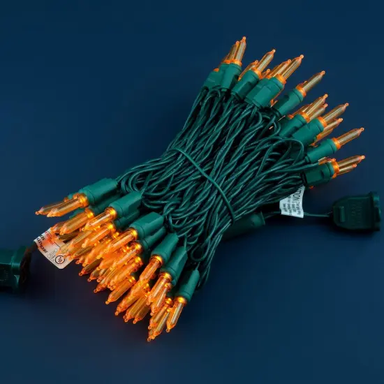 33 ft Green Cord 100 Orange One-Piece LED Christmas Lights {3}