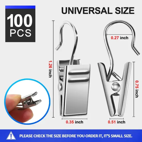 100 PCS Small Curtain Hooks Curtain Clips, Stainless Steel Curtain Rod Hooks(Silver) {2}