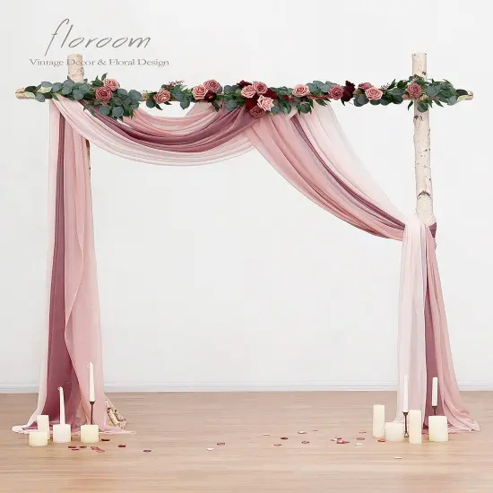 Wedding Arch Draping Fabric 3 Panels 20Ft Chiffon Fabric Drapes Arbor Drapery Wedding Ceremony Reception Swag Decorations (Mauve +Dusty Rose +Blush) {6}