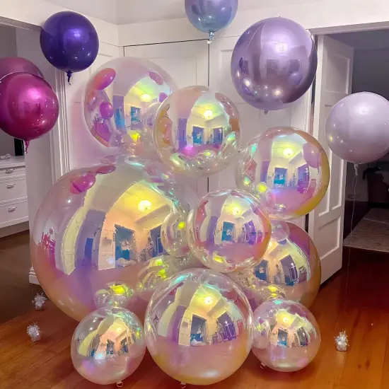 4D Round Ball Balloons for Spring/Holographic Balloons/Star Clear {4}
