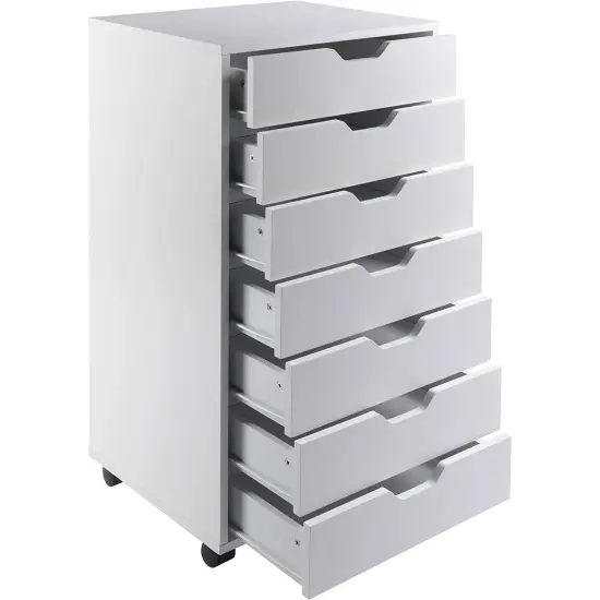 Wood 7-Drawer Storage Cabinet Chest with Casters and Lock White {3}
