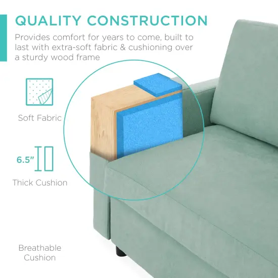 Best Choice Products Linen Sectional Sofa Couch w/ Chaise Lounge, Reversible Ottoman Bench Aqua {4}