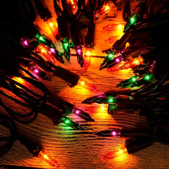 Pack of 200 Orange Green & Purple Halloween Lights with Black Wire {2}