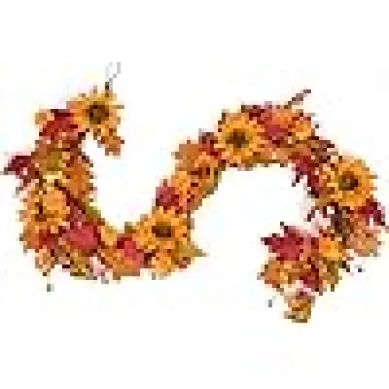 Artificial Sunflower Autumn Garland with Small Pumpkins {2}