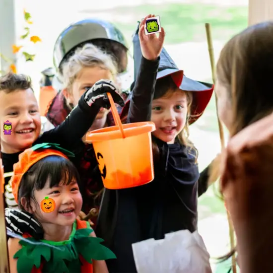 4E's Novelty 144 Pack Halloween Temporary Tattoos for Kids &ndash; 2" Waterproof Non-Toxic Tattoos Bulk, 6 Cute Spooky Designs, Individually Wrapped Party Favors, Trick or Treat Goodie Bag Fillers {3}