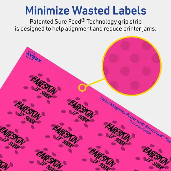 Avery Neon Magenta Paper Labels, 1" x 1.5" Rectangle {4}